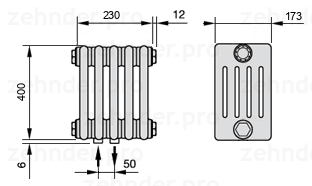 Схема (чертеж) Радиатор Zehnder Charleston 5040/5 №3470 Белый глянцевый RAL 9016